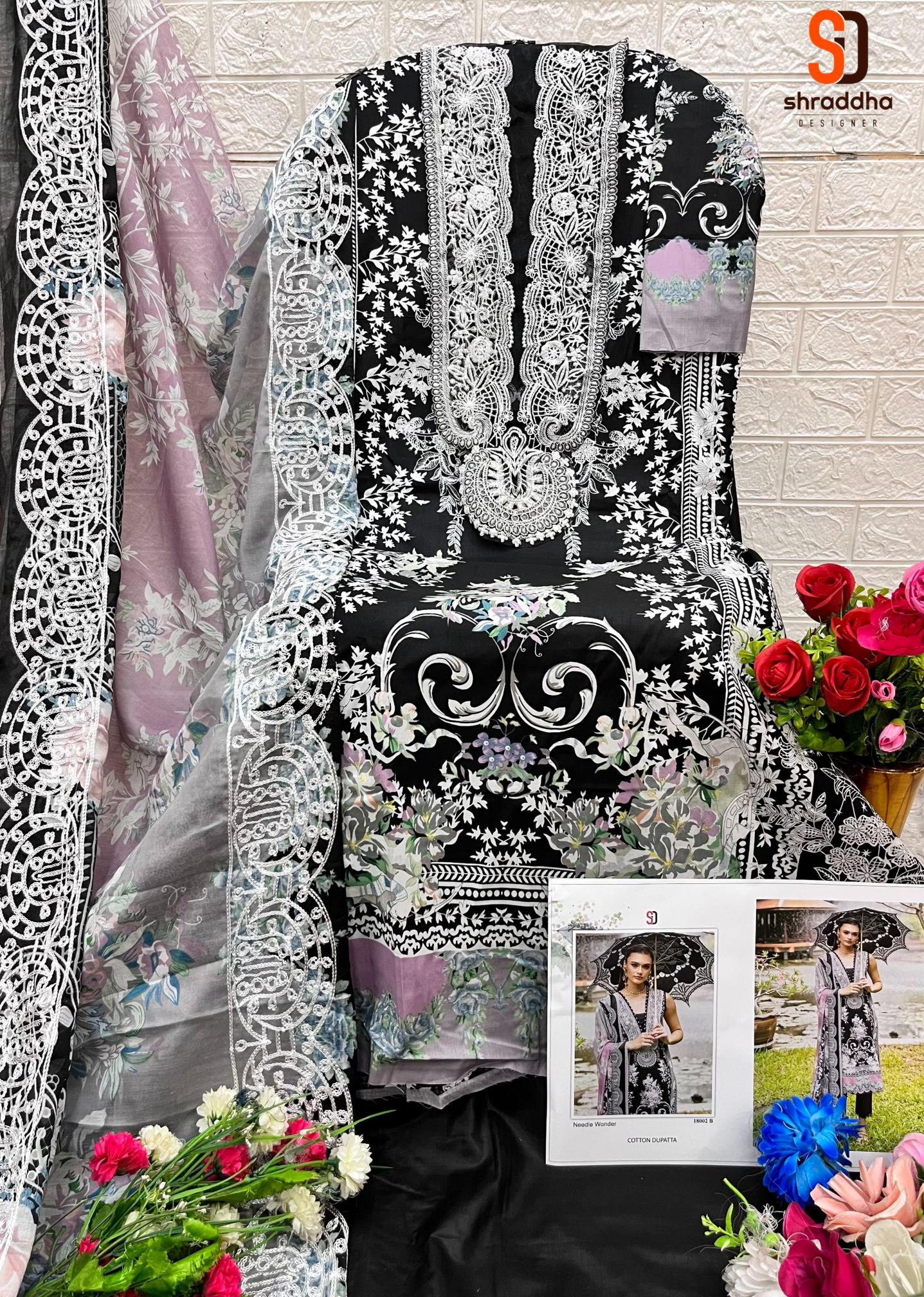Shraddha Needle Wonder Vol 4 Chiffon Dupatta Catalog black pakistani suit online