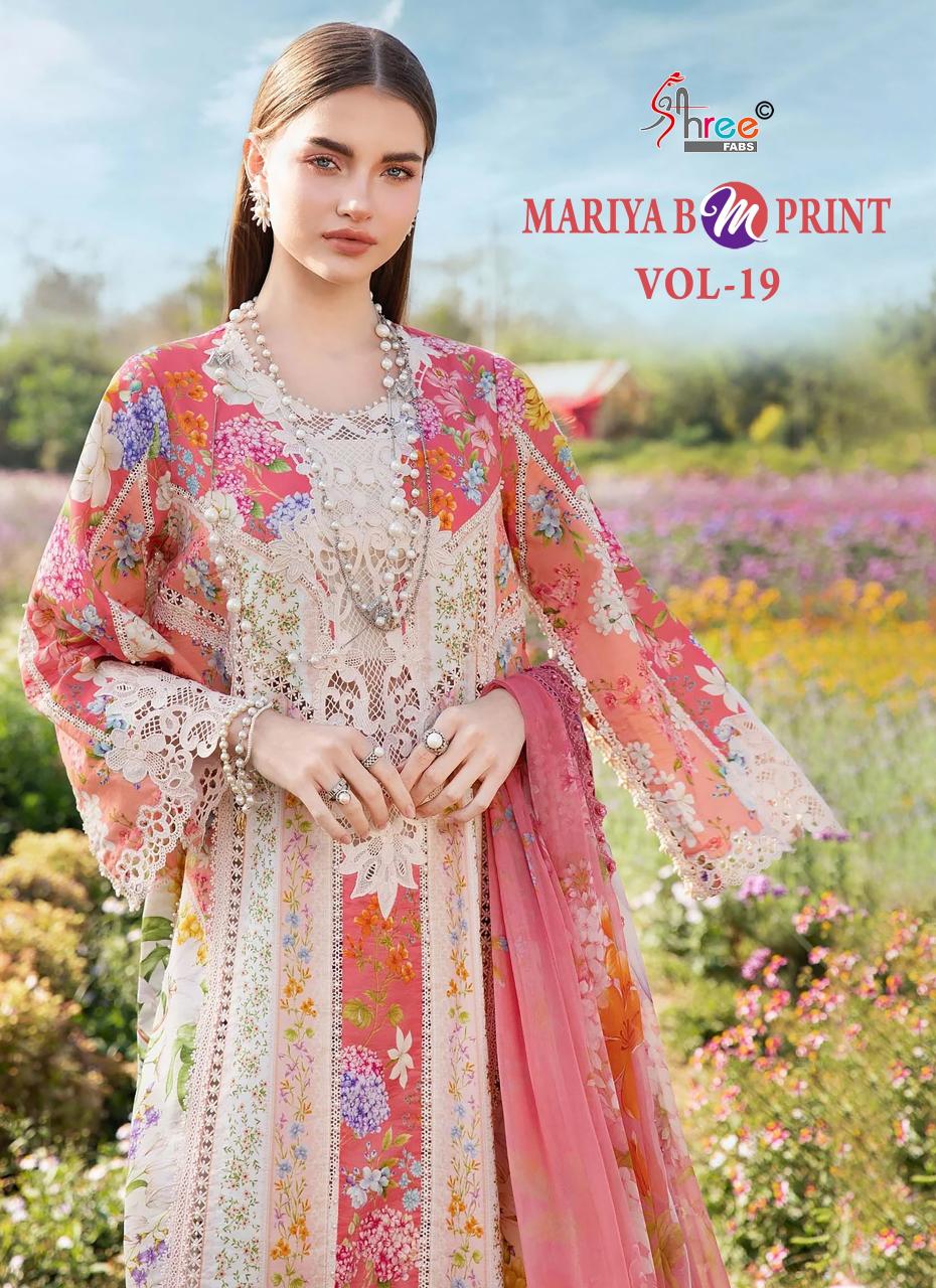 Shree Fabs Mariya B M Print Vol 19 catalog chiffon Dupatta unstitched suits pakistani uk