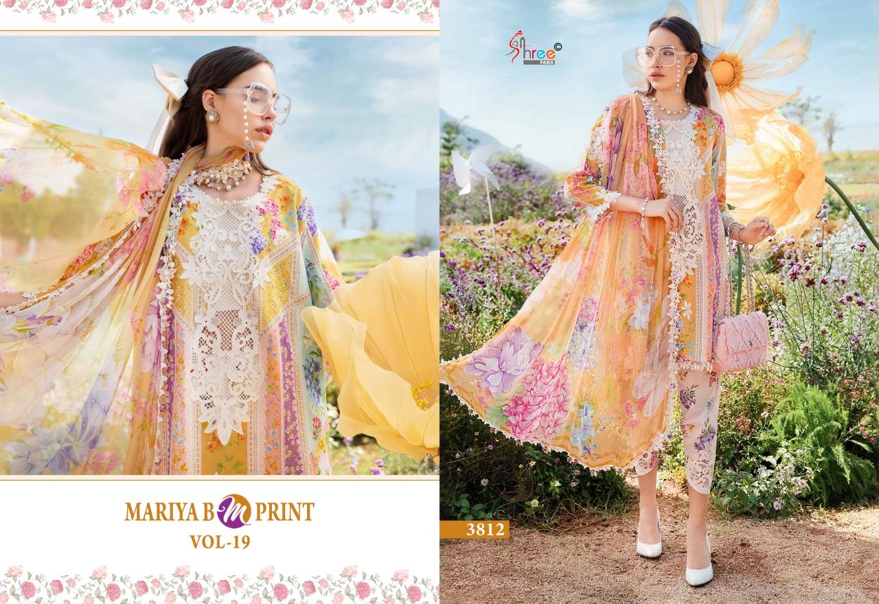 Shree Fabs Mariya B M Print Vol 19 catalog chiffon Dupatta unstitched suits pakistani uk