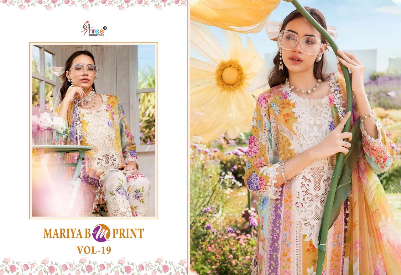 Shree Fabs Mariya B M Print Vol 19 catalog chiffon Dupatta unstitched suits pakistani uk