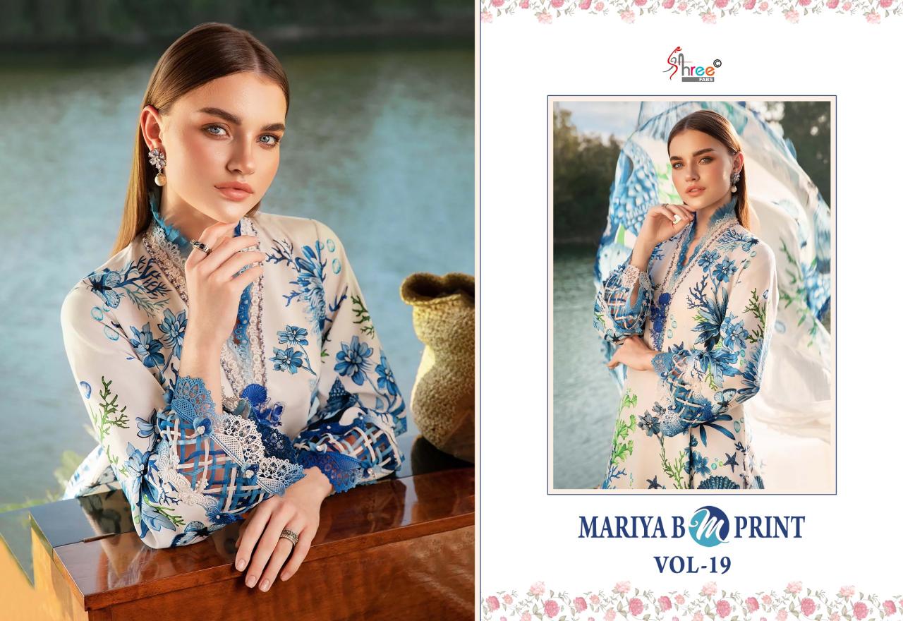 Shree Fabs Mariya B M Print Vol 19 catalog chiffon Dupatta unstitched suits pakistani uk