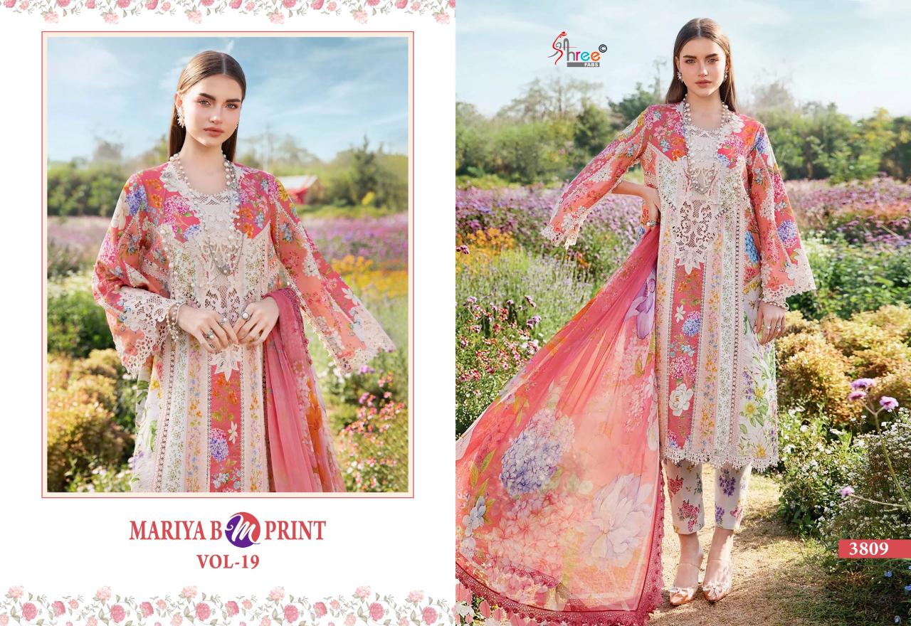 Shree Fabs Mariya B M Print Vol 19 catalog chiffon Dupatta unstitched suits pakistani uk