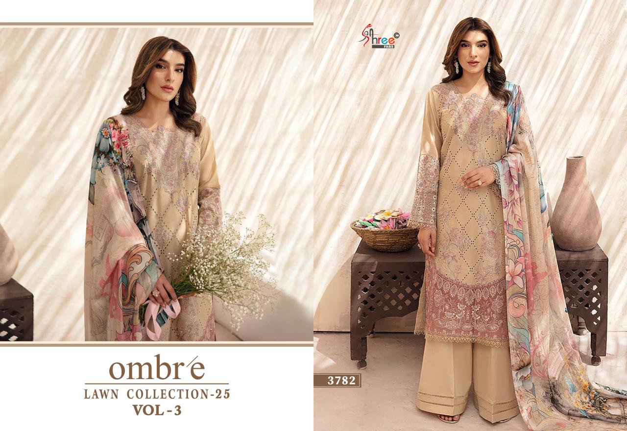 Shree Fabs Ombre Lawn Collection 25 Vol 3 Chiffon Dupatta catalog pakistani suits png