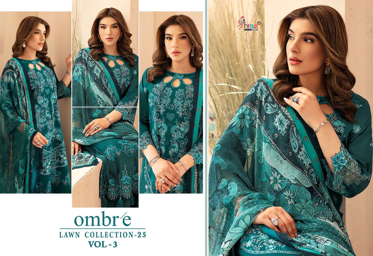 Shree Fabs Ombre Lawn Collection 25 Vol 3 Chiffon Dupatta catalog pakistani suits png