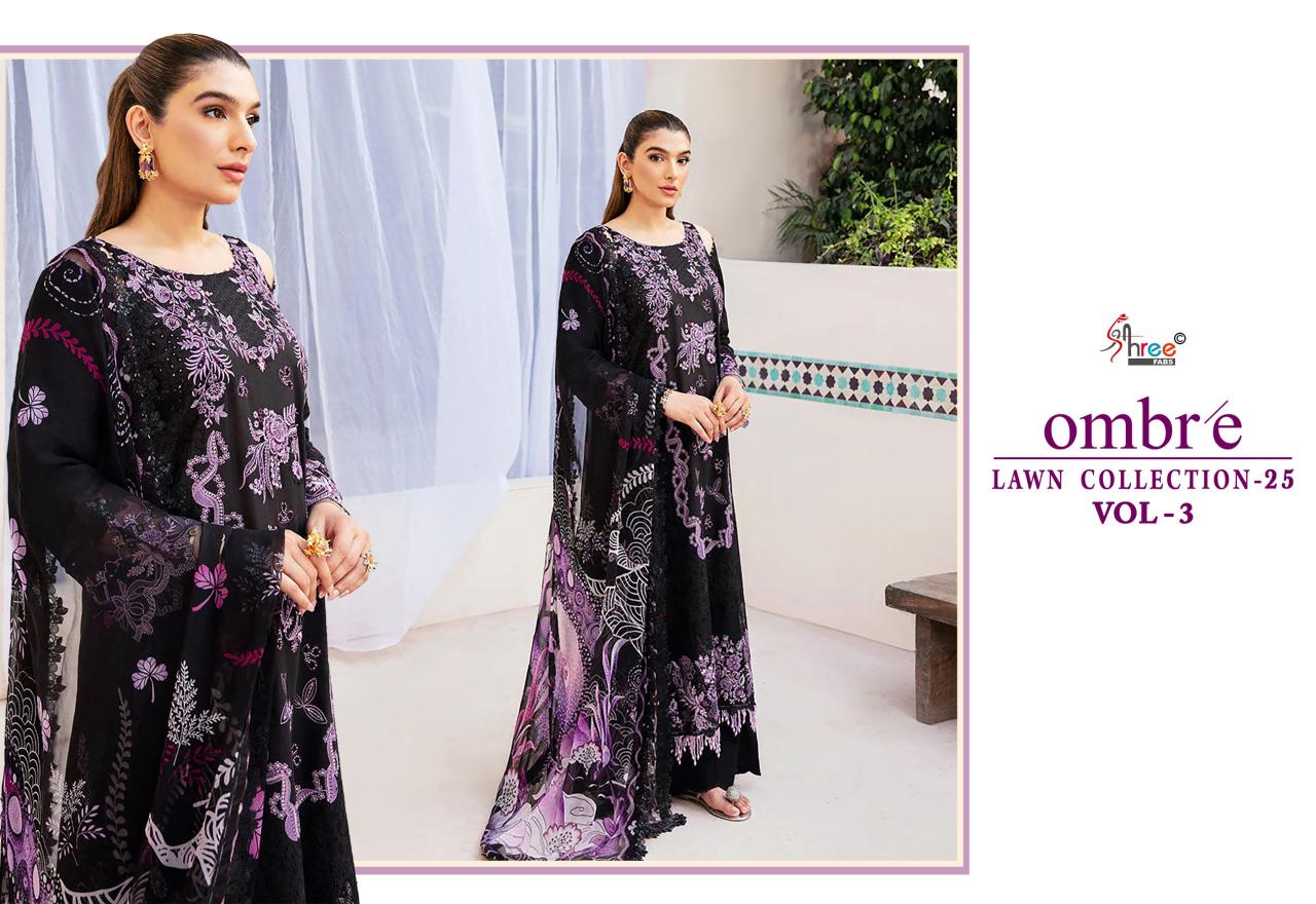 Shree Fabs Ombre Lawn Collection 25 Vol 3 Chiffon Dupatta catalog pakistani suits png