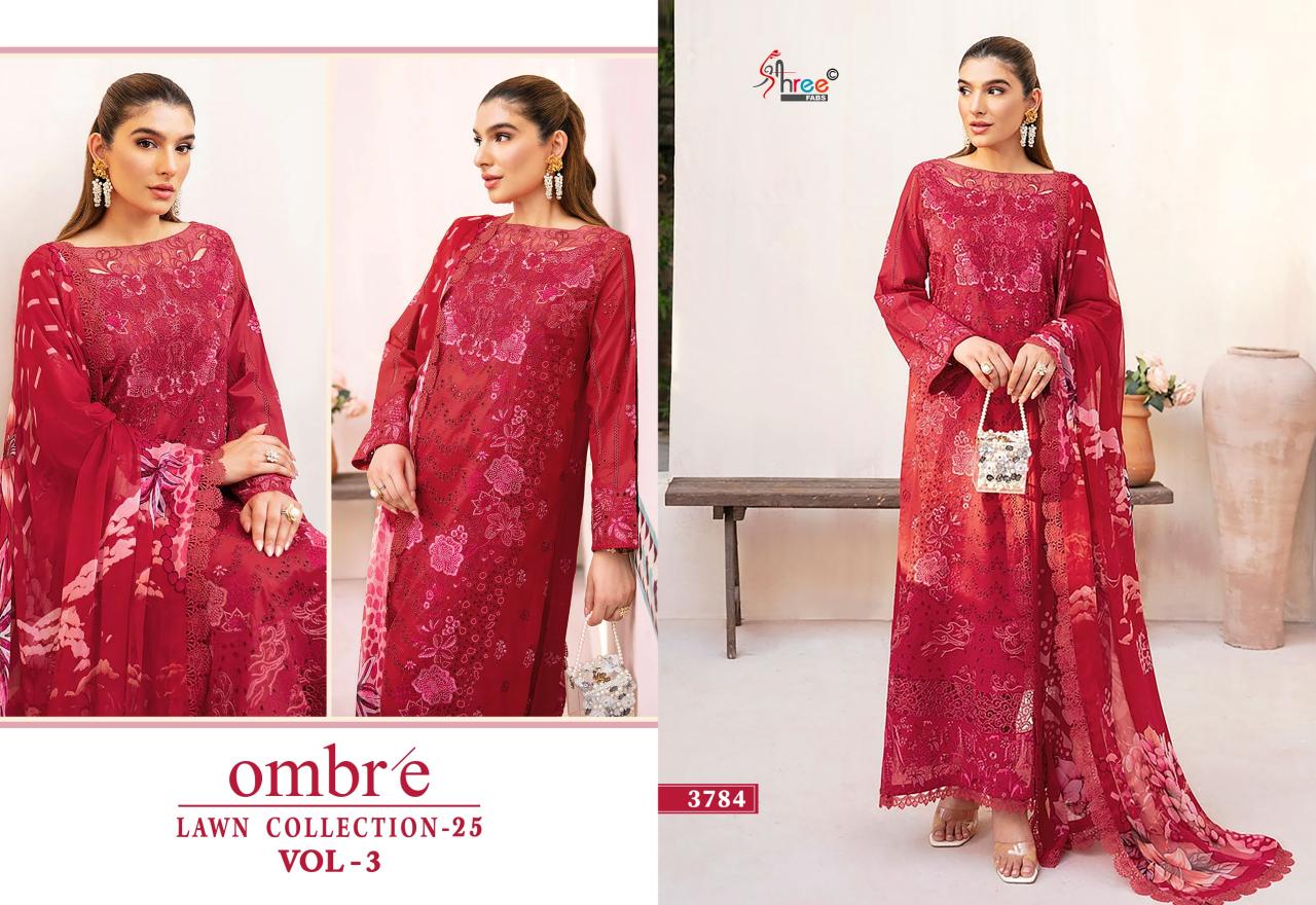 Shree Fabs Ombre Lawn Collection 25 Vol 3 Chiffon Dupatta catalog pakistani suits png