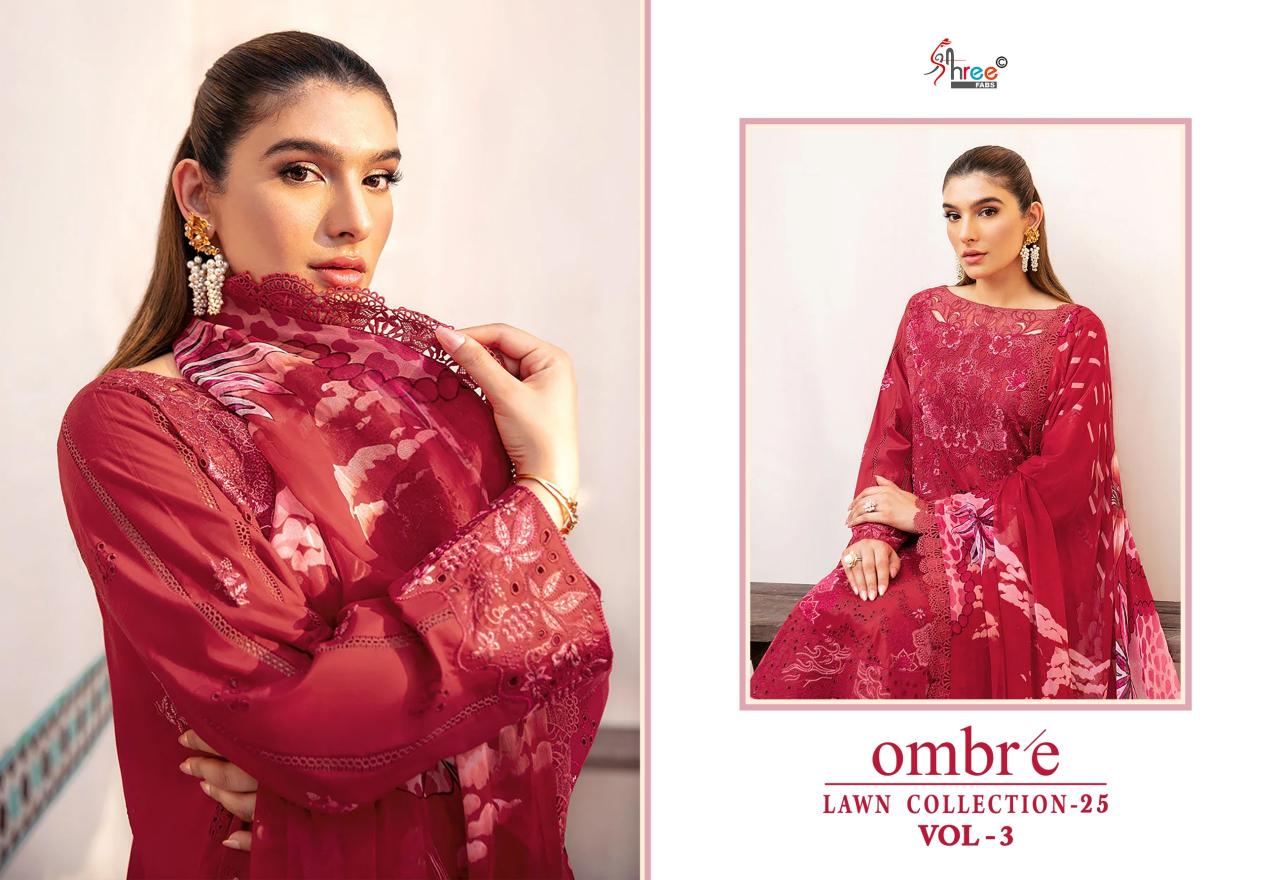 Shree Fabs Ombre Lawn Collection 25 Vol 3 Chiffon Dupatta catalog pakistani suits png
