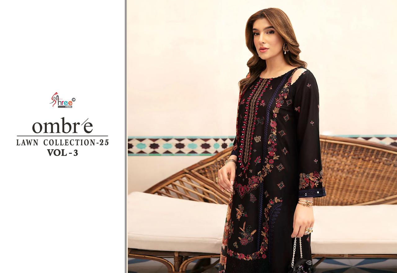 Shree Fabs Ombre Lawn Collection 25 Vol 3 Chiffon Dupatta catalog pakistani suits png