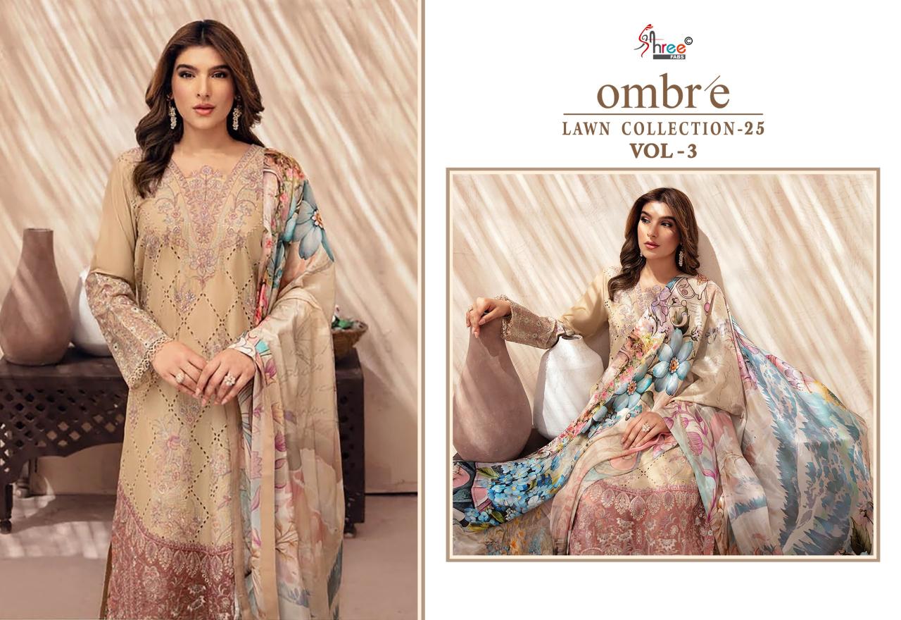 Shree Fabs Ombre Lawn Collection 25 Vol 3 Chiffon Dupatta catalog pakistani suits png