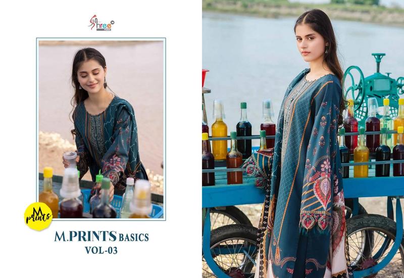 Shree M Print Basics Vol 3 catalog Chiffon Dupatta neck designed pakistani long suits