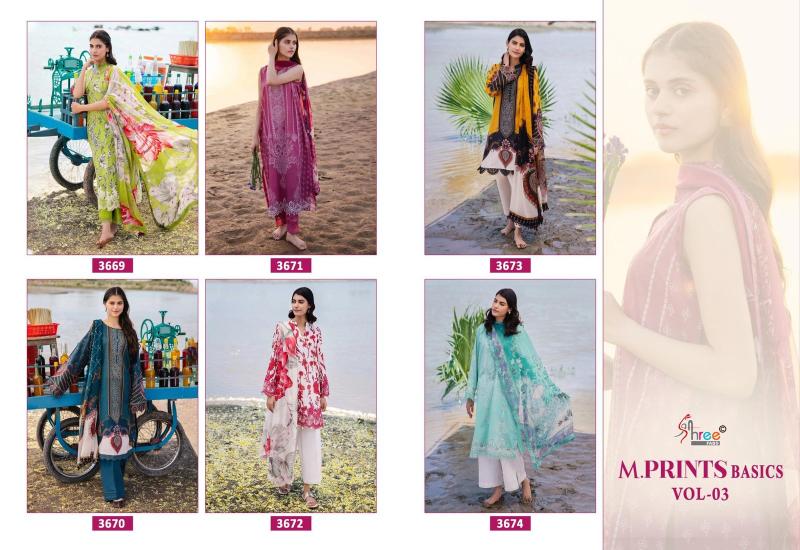 Shree M Print Basics Vol 3 catalog Chiffon Dupatta neck designed pakistani long suits