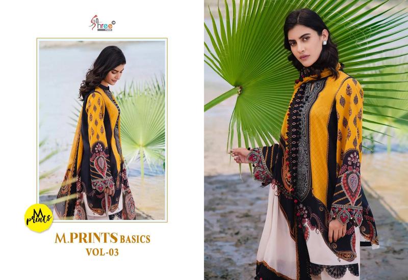 Shree M Print Basics Vol 3 catalog Chiffon Dupatta neck designed pakistani long suits