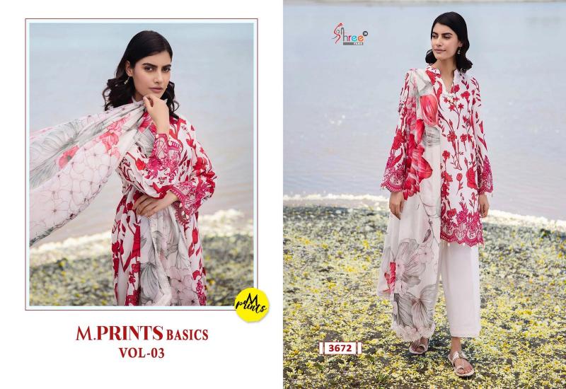 Shree M Print Basics Vol 3 catalog Chiffon Dupatta neck designed pakistani long suits
