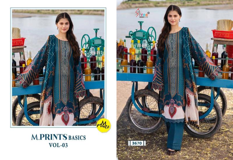 Shree M Print Basics Vol 3 catalog Chiffon Dupatta neck designed pakistani long suits