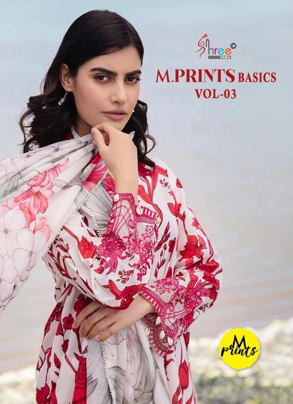 Shree M Print Basics Vol 3 catalog Chiffon Dupatta neck designed pakistani long suits