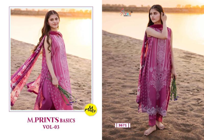 Shree M Print Basics Vol 3 catalog Chiffon Dupatta neck designed pakistani long suits