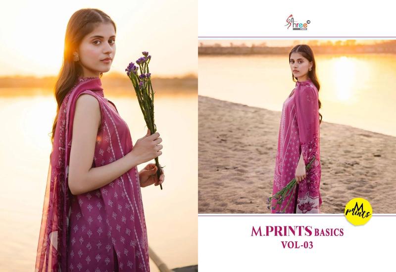 Shree M Print Basics Vol 3 catalog Chiffon Dupatta neck designed pakistani long suits