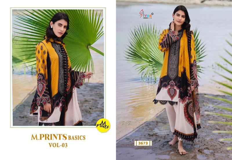 Shree M Print Basics Vol 3 catalog Chiffon Dupatta neck designed pakistani long suits
