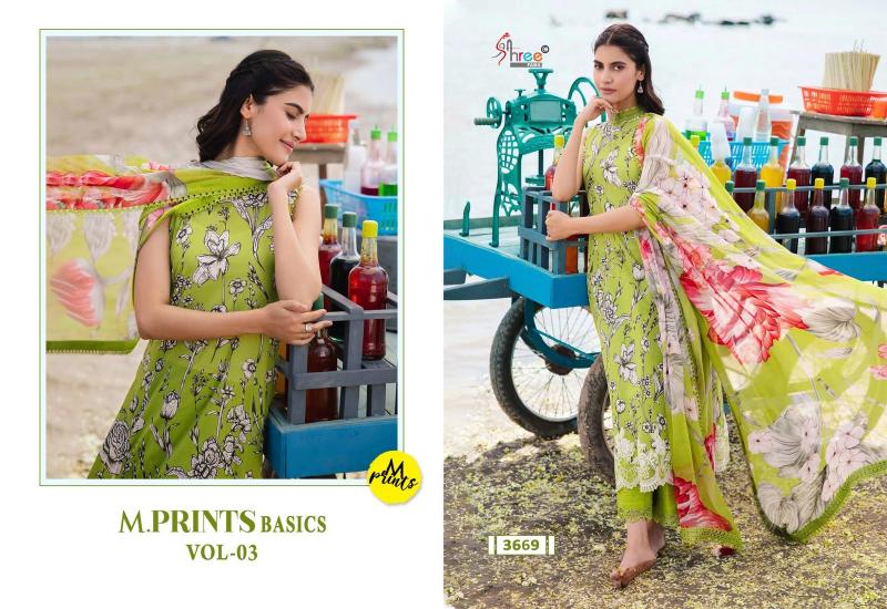 Shree M Print Basics Vol 3 catalog Chiffon Dupatta neck designed pakistani long suits