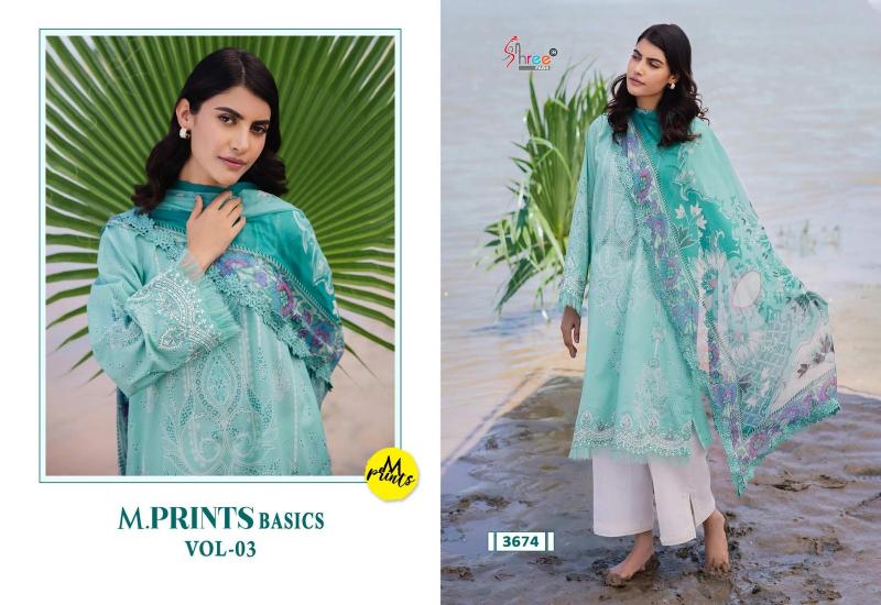 Shree M Print Basics Vol 3 catalog Chiffon Dupatta neck designed pakistani long suits