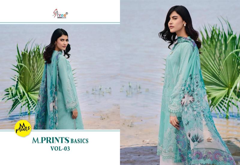 Shree M Print Basics Vol 3 catalog Chiffon Dupatta neck designed pakistani long suits