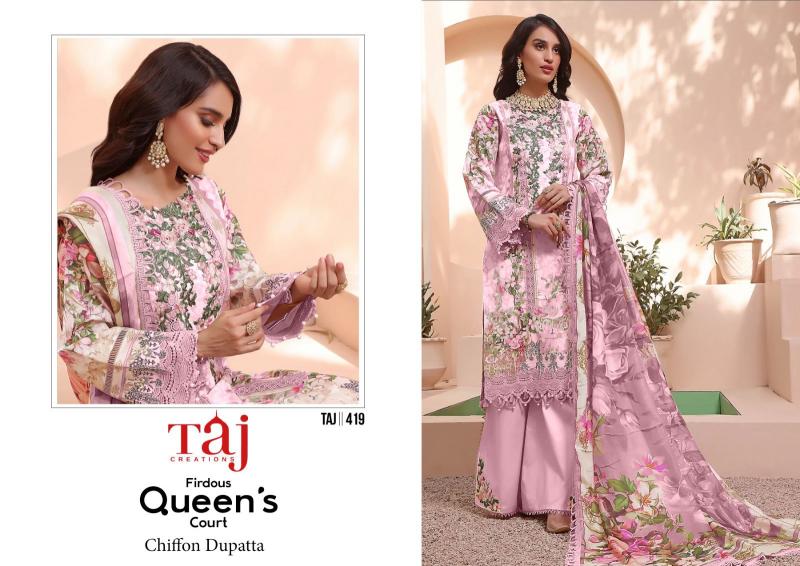 Taj 419 And 543 catalog Cotton Dupatta pakistani unstitched suits online