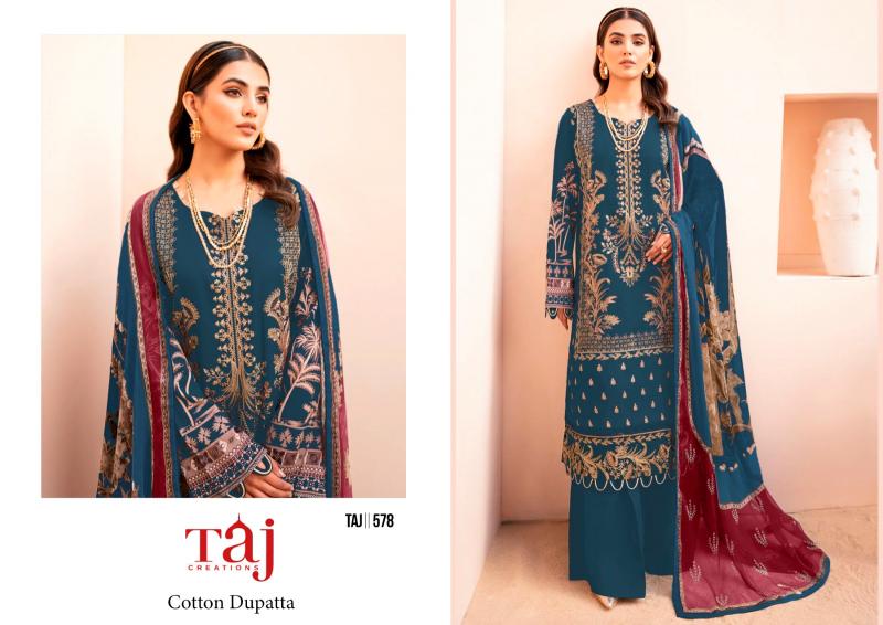 Taj 577, 578 , 579 Catalog Cotton Dupatta pakistani suits importer in delhi