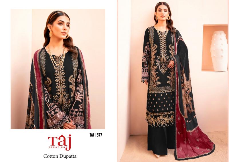 Taj 577, 578 , 579 Catalog Cotton Dupatta pakistani suits importer in delhi