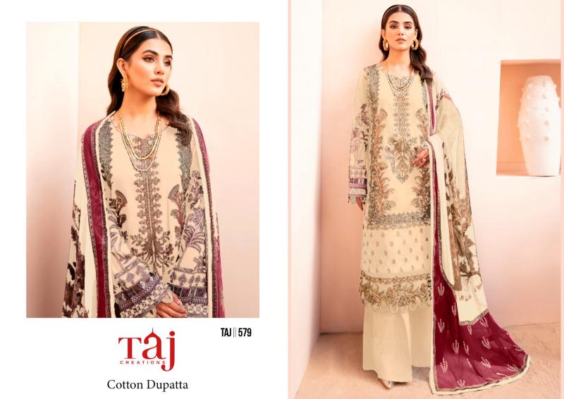 Taj 577, 578 , 579 Catalog Cotton Dupatta pakistani suits importer in delhi