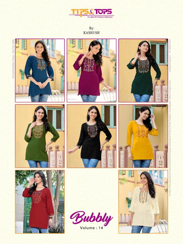 Tips & Tops Bubbly Vol 14 catalog reyon short kurti wholesaler
