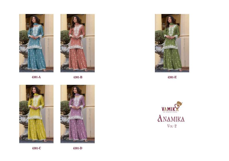 Vamika Anamika Vol 2 (D.NO.4301A To 4301E) Catalog Chinon pakistani party wear sharara suit