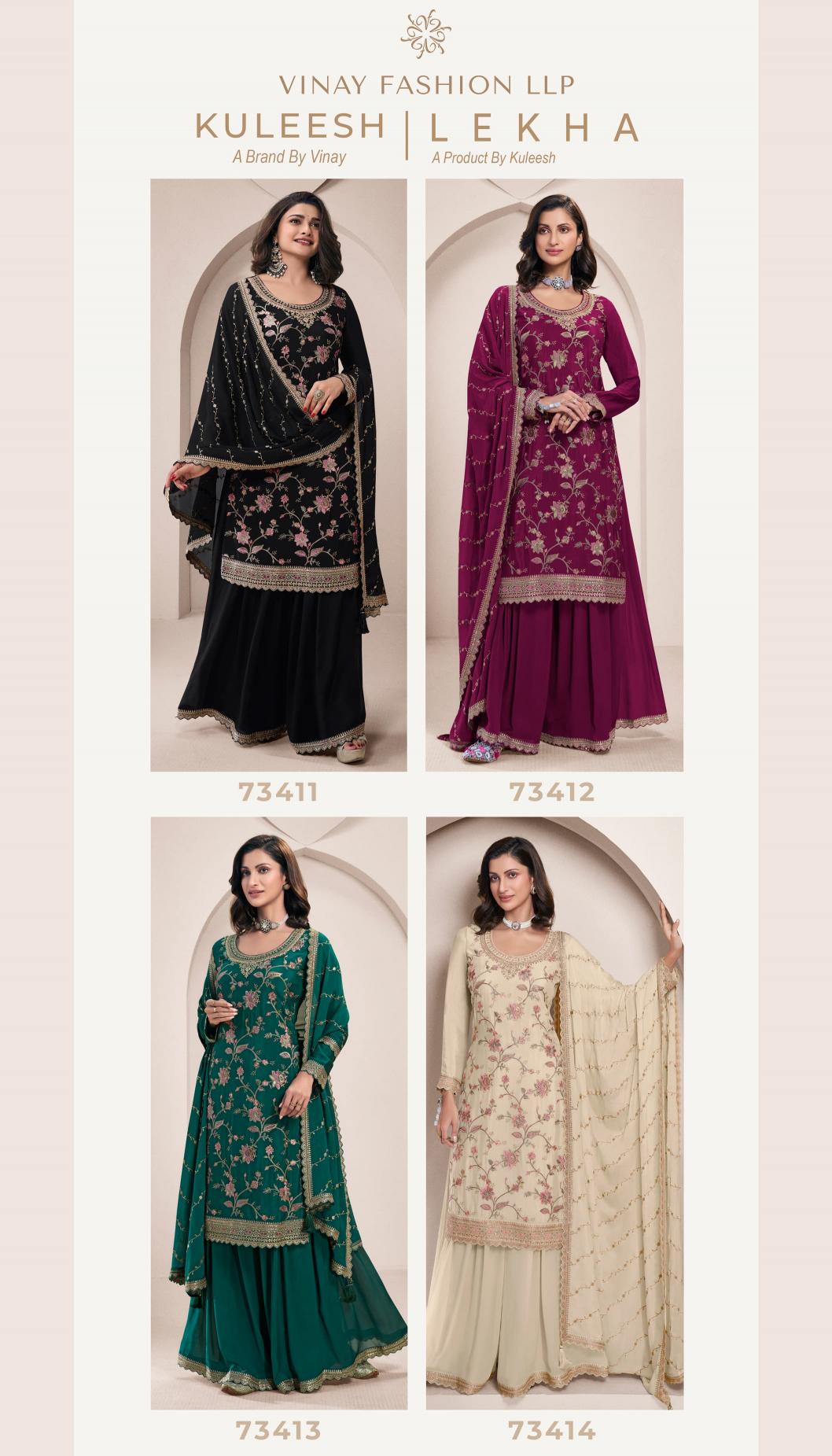 Vinay Kuleesh Lekha Catalog Chinon Designer Salwar suits catalogue