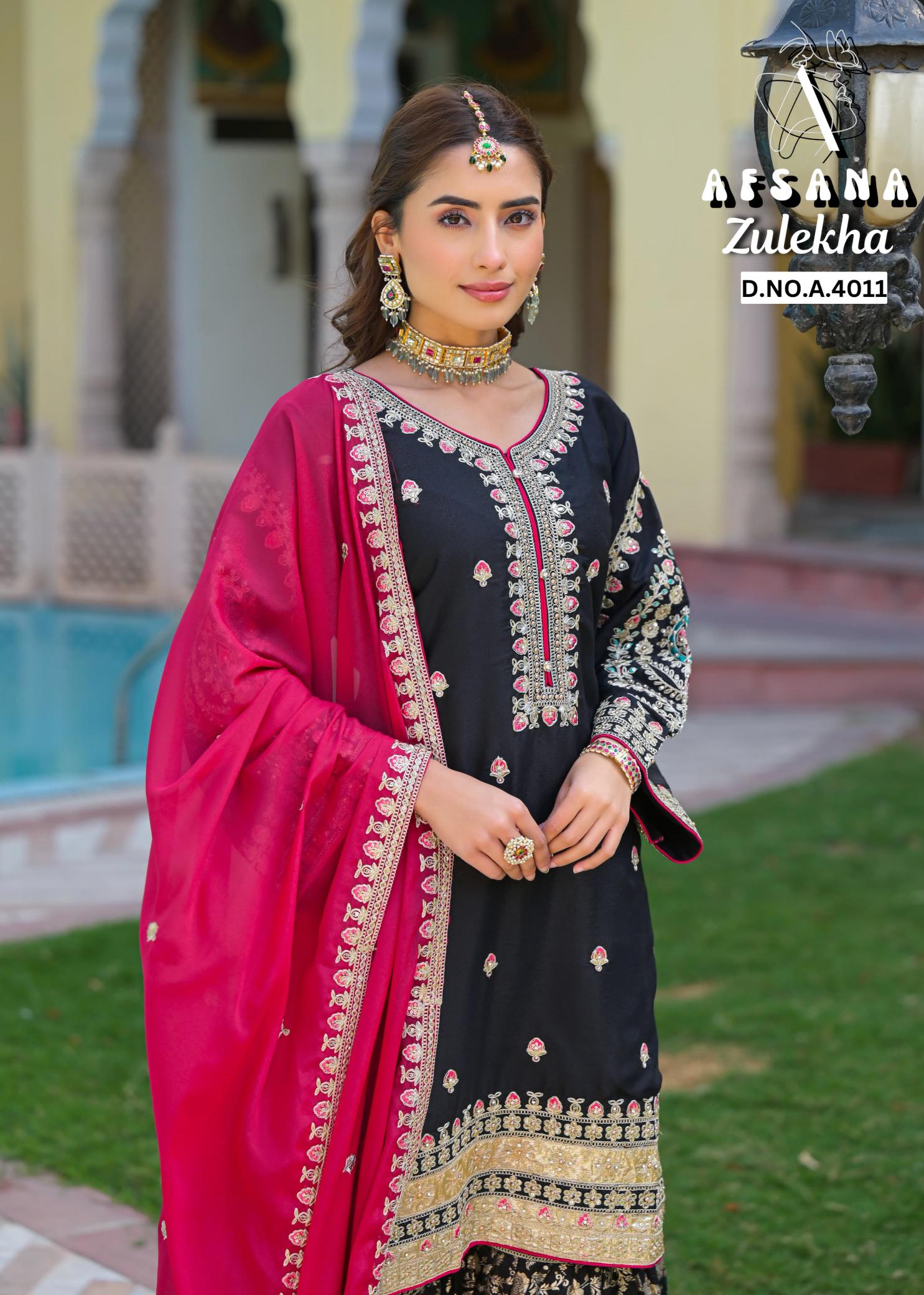 Afsana Zulekha 4011 catalog pakistani suits with palazzo pants online