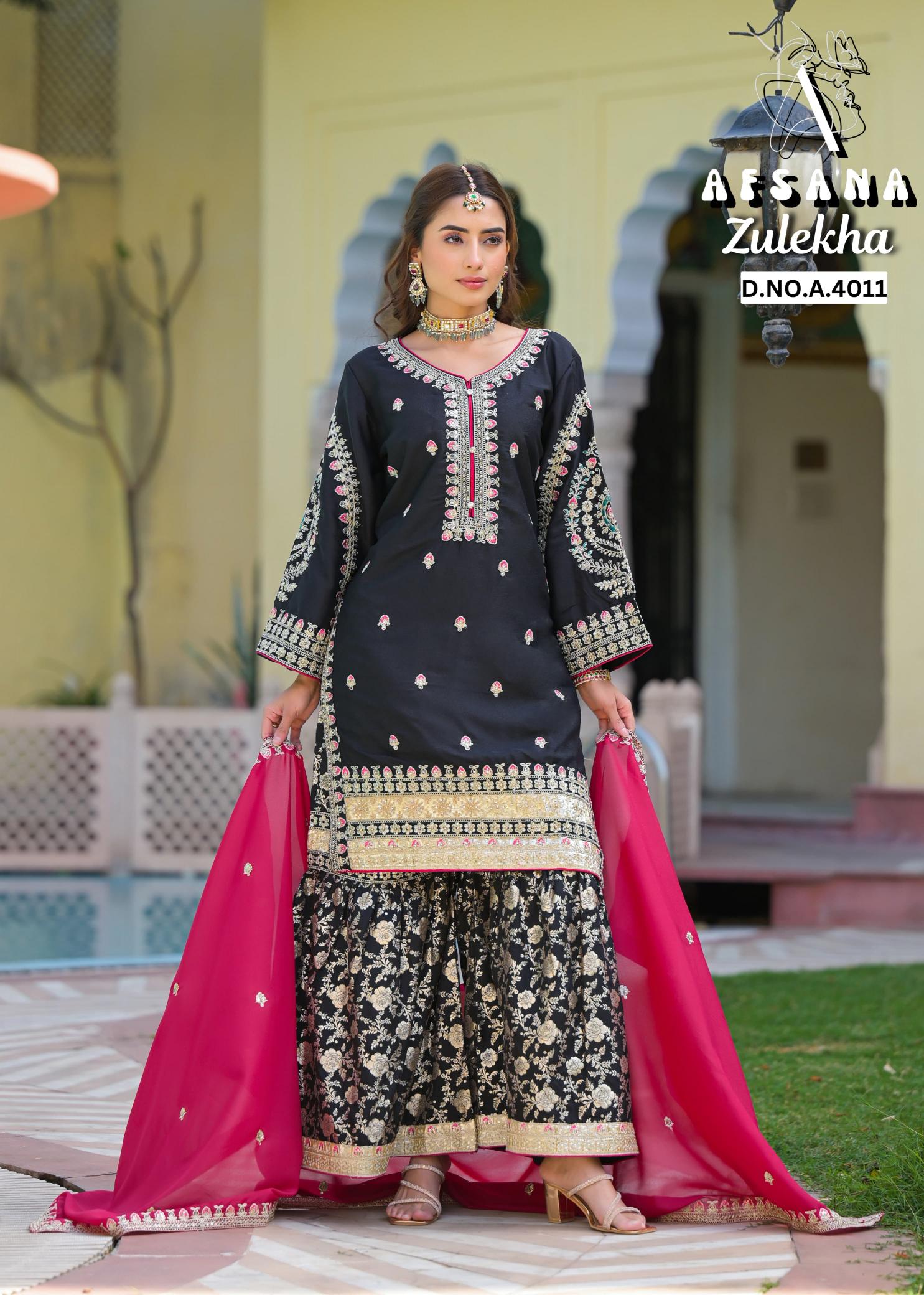 Afsana Zulekha 4011 catalog pakistani suits with palazzo pants online