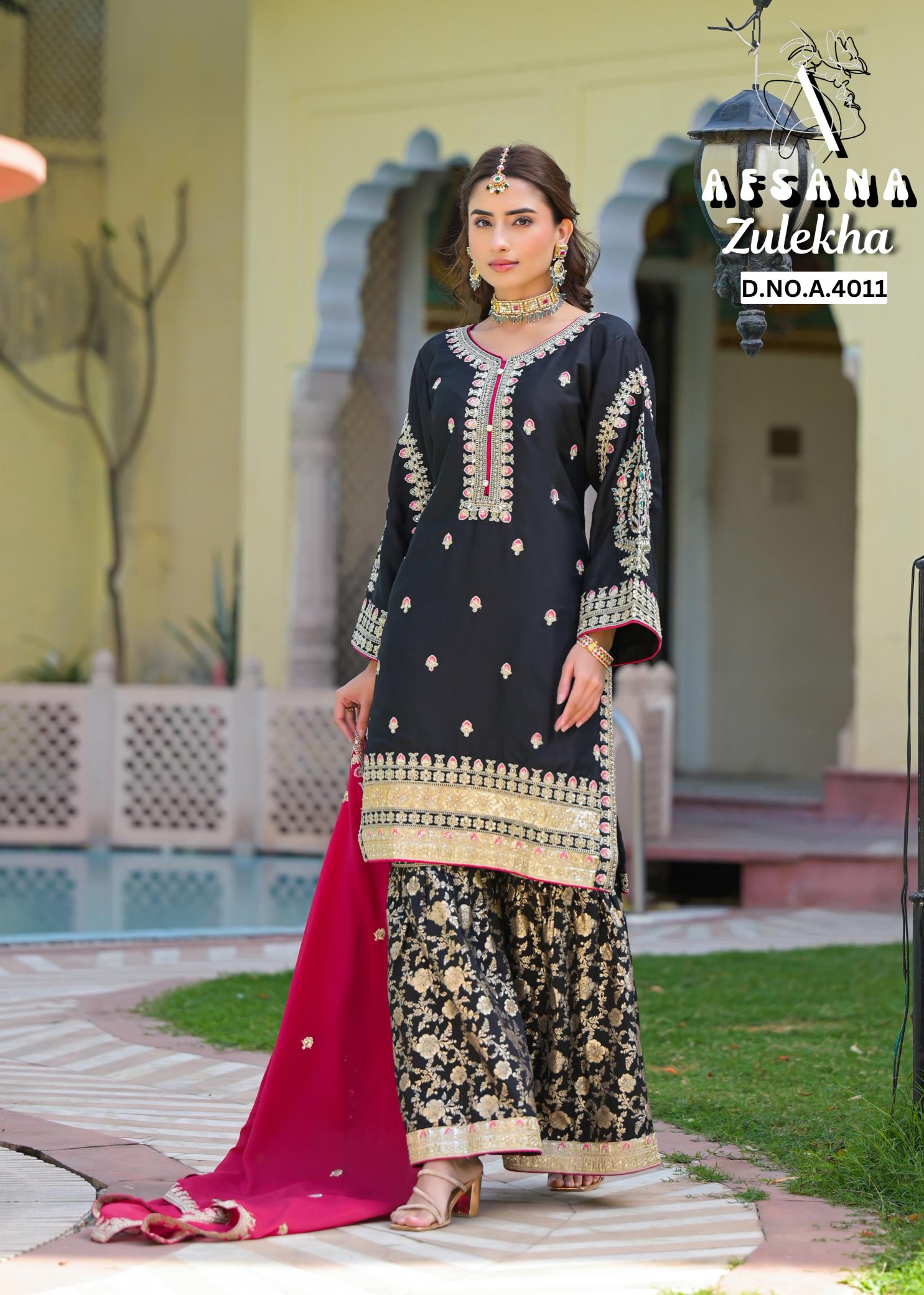 Afsana Zulekha 4011 catalog pakistani suits with palazzo pants online