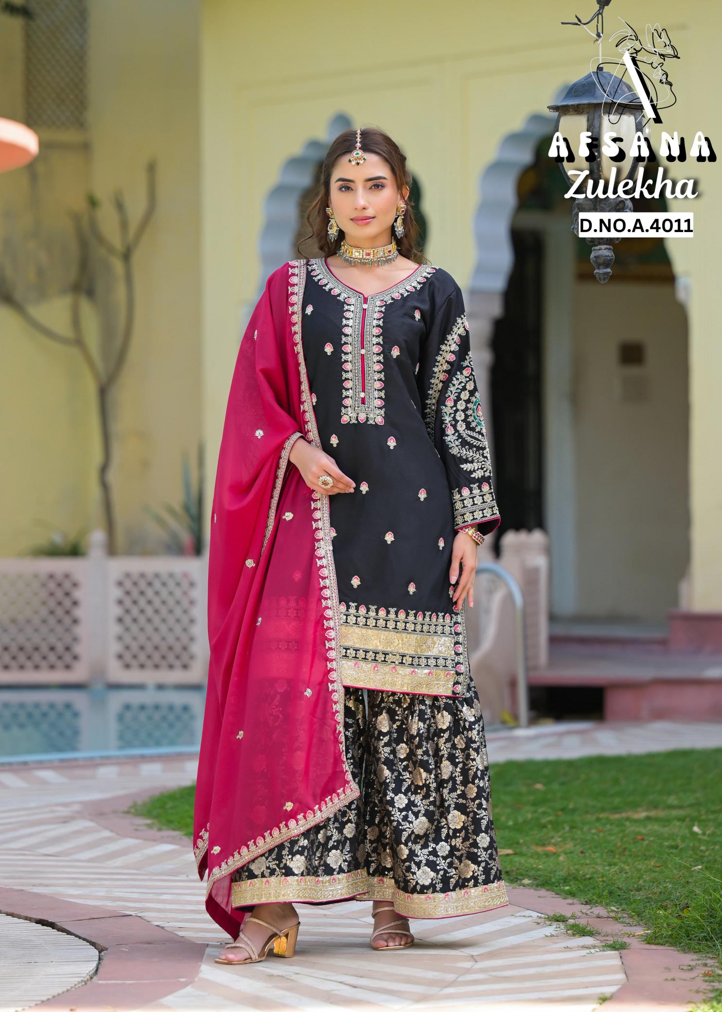 Afsana Zulekha 4011 catalog pakistani suits with palazzo pants online