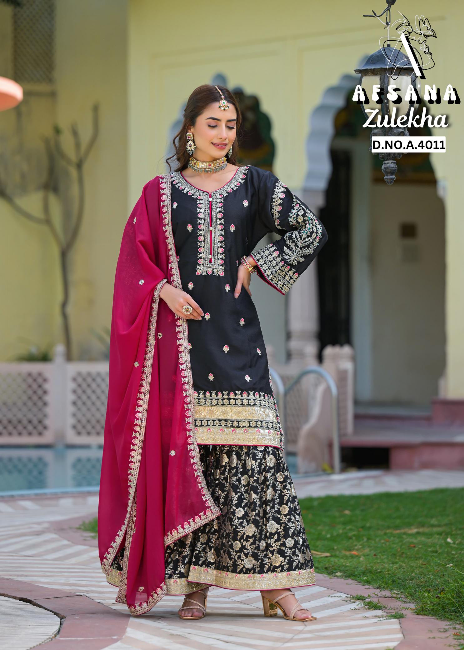 Afsana Zulekha 4011 catalog pakistani suits with palazzo pants online