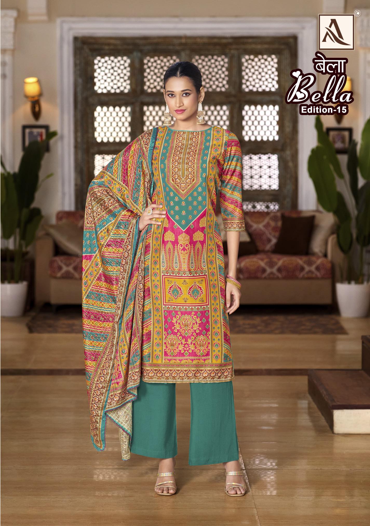 Alok Bella Vol 15 Catalog wholesale dress materials new party wear