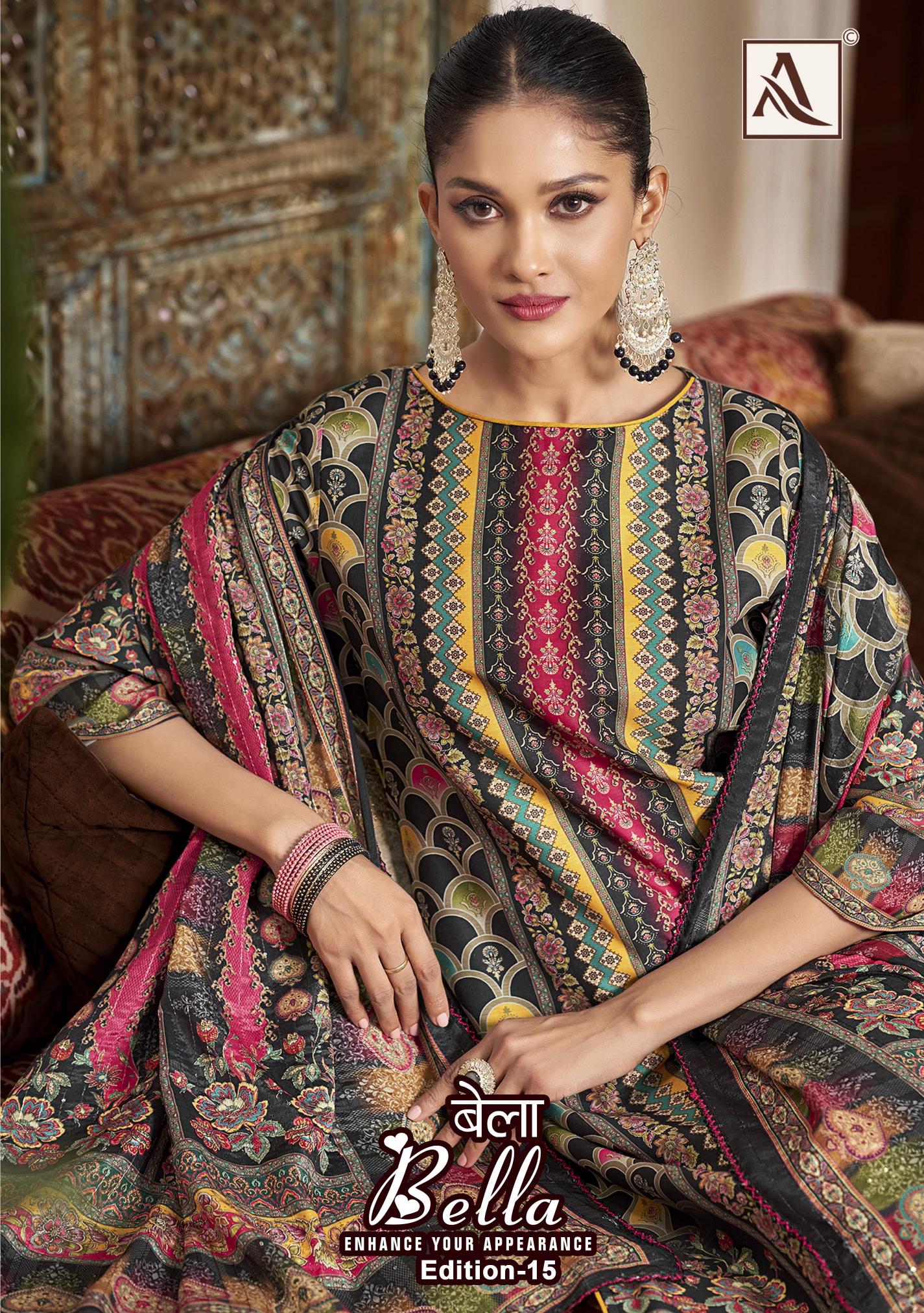 Alok Bella Vol 15 Catalog wholesale dress materials new party wear