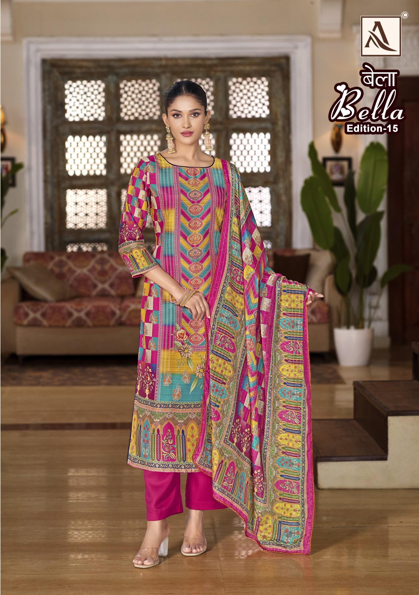 Alok Bella Vol 15 Catalog wholesale dress materials new party wear