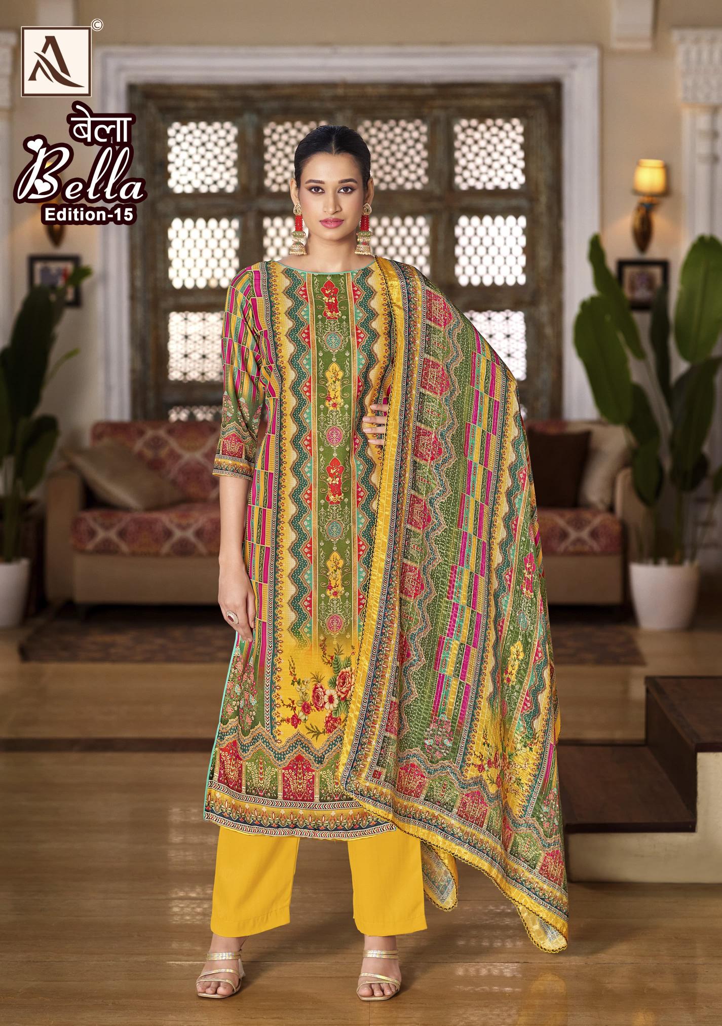 Alok Bella Vol 15 Catalog wholesale dress materials new party wear