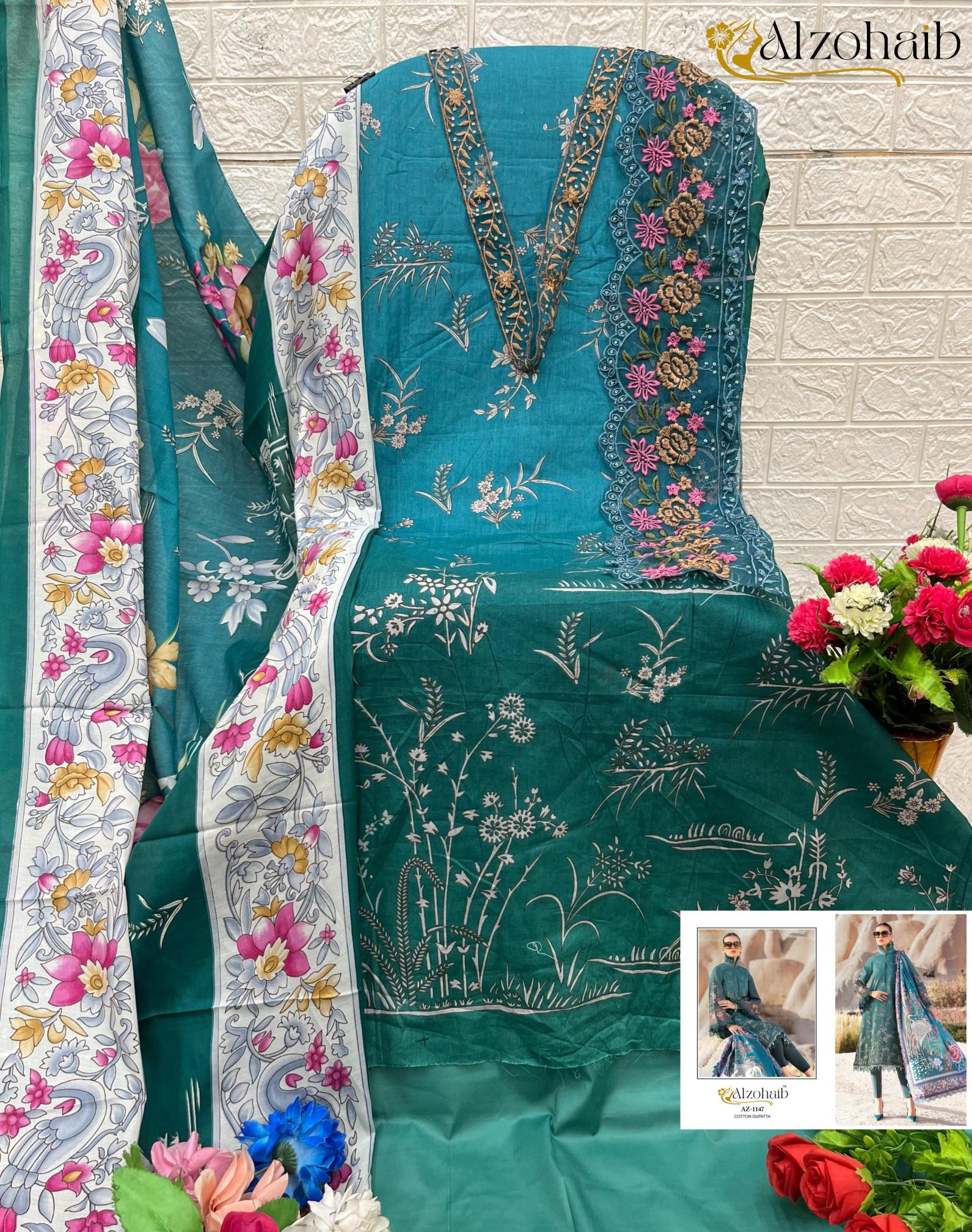 Alzohaib Az 1147 To 1185 Catalog Cotton Dupatta pakistani suits dealers in mumbai