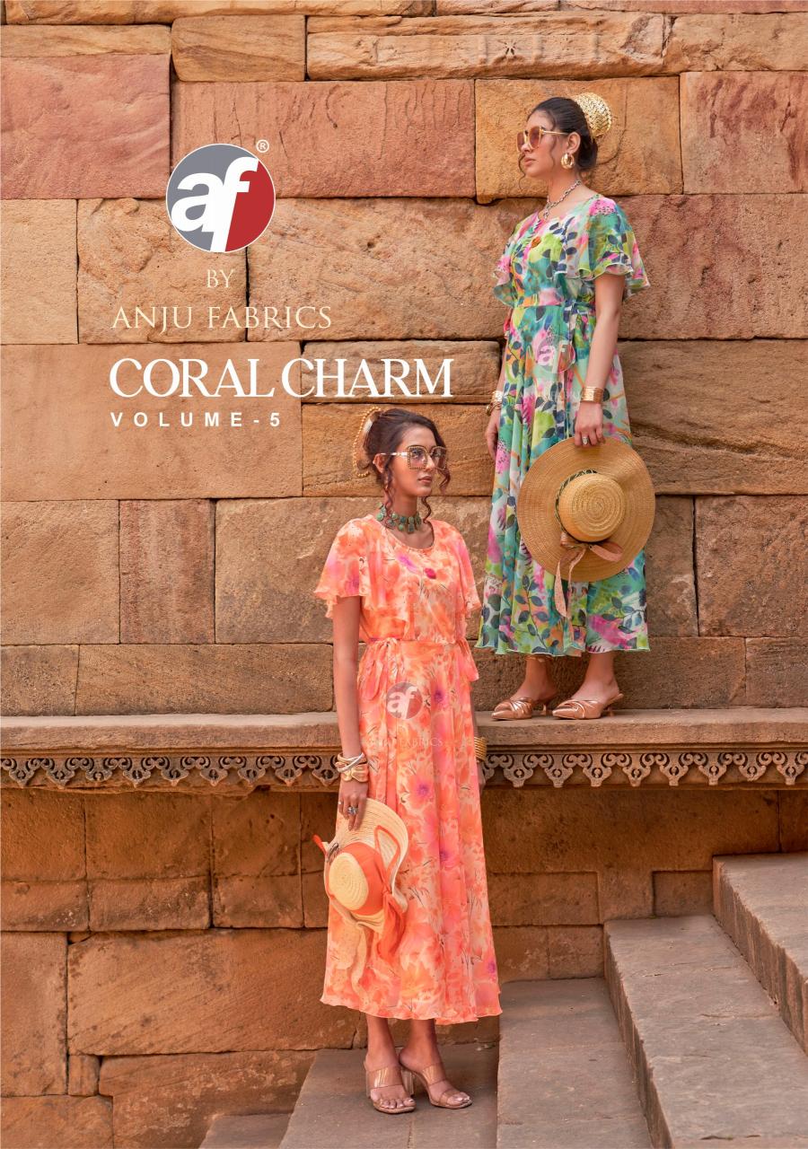 Anju Fabrics Coral Charm vol 5 catalog one piece floral dress for women