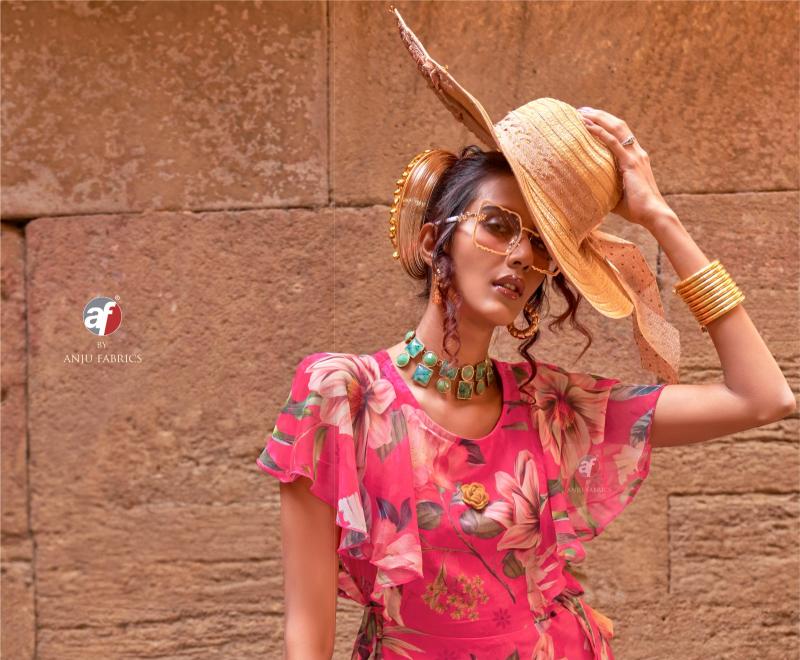 Anju Fabrics Coral Charm vol 5 catalog one piece floral dress for women