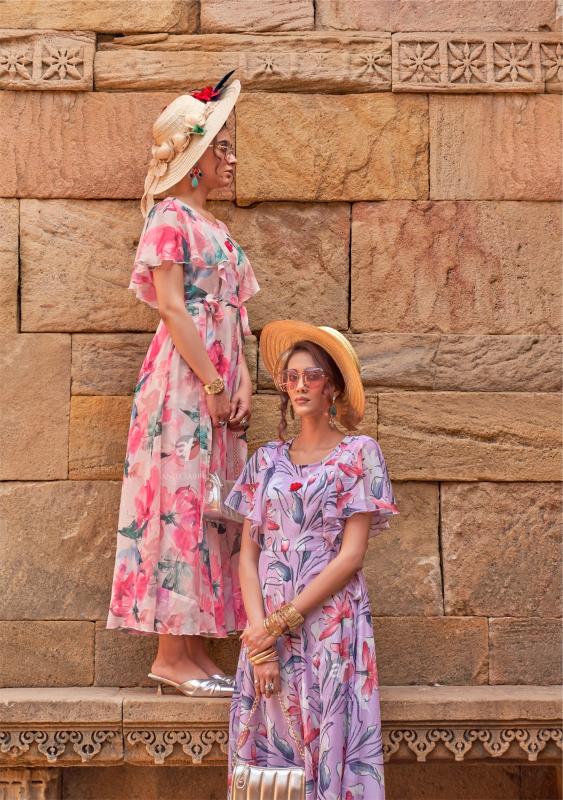 Anju Fabrics Coral Charm vol 5 catalog one piece floral dress for women