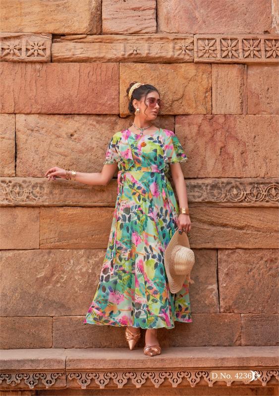 Anju Fabrics Coral Charm vol 5 catalog one piece floral dress for women