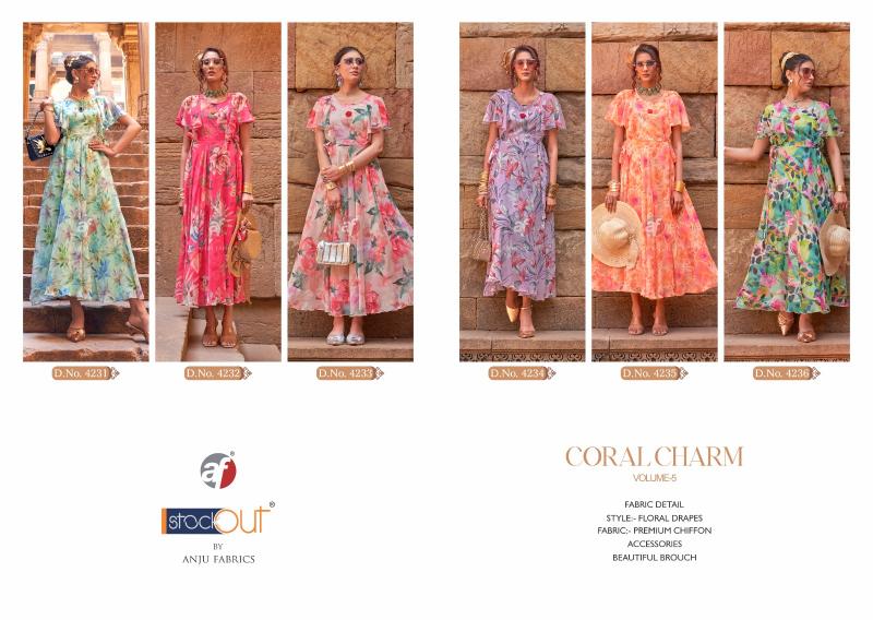 Anju Fabrics Coral Charm vol 5 catalog one piece floral dress for women