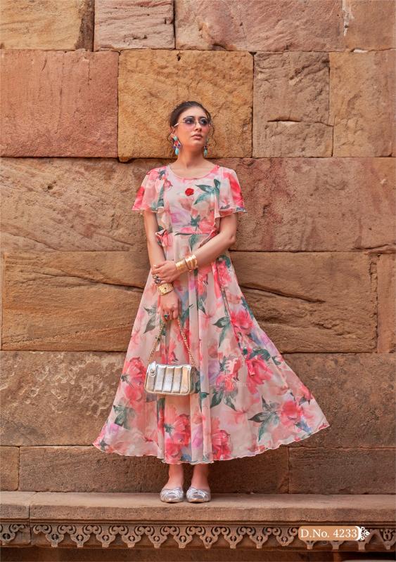 Anju Fabrics Coral Charm vol 5 catalog one piece floral dress for women