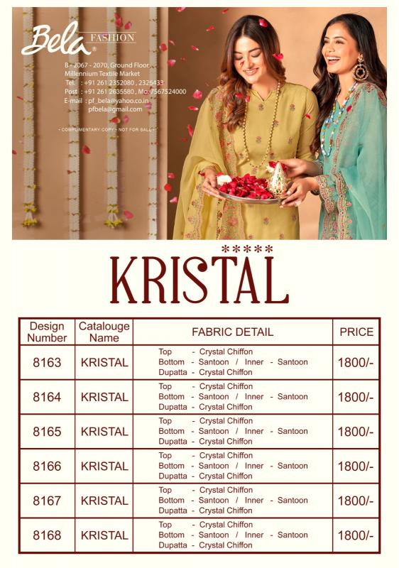 Bela Kristal Catalog wholesale unstitched salwar kameez material