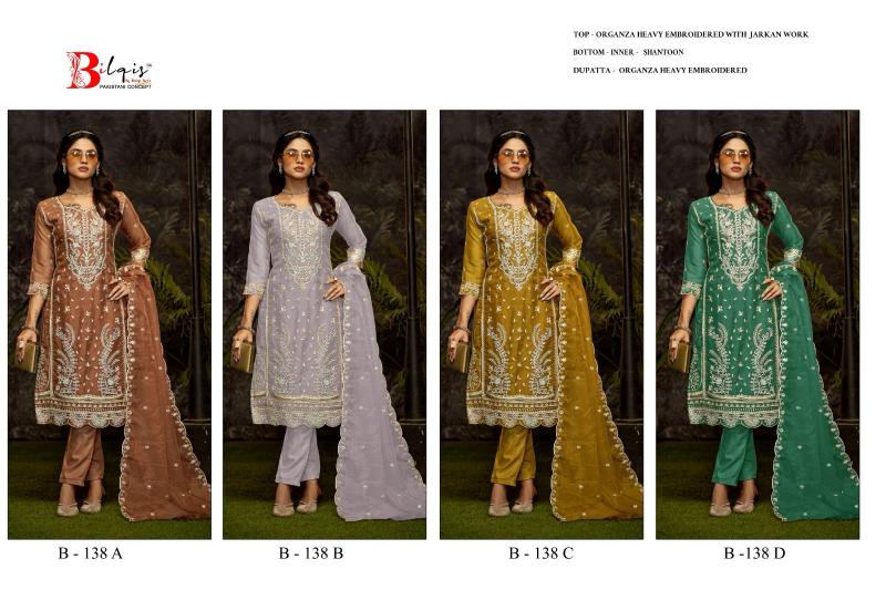 Bilqis B 138 Catalog Organza pakistani unstitched suits online